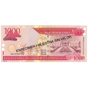 DOMINIKANA - 1,000 pesos 2002 AB 000000 - ESPECIMEN/MUSTRA - SPECIMEN - autograph by designer Piotr Naszrakowski