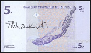 KONGO - 5 centimes 1997 - autographed by Piotr Naszarkowski
