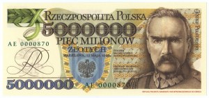 REPLICATION - 5,000,000 zloty 1995 - Series AE 0000870
