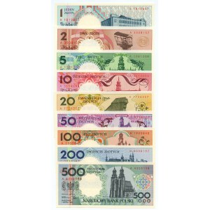 Miasta Polskie - 1-500 złotych 1990 - zestaw 9 sztuk