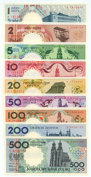 Polish cities - 1-500 gold 1990 - set of 9 pieces