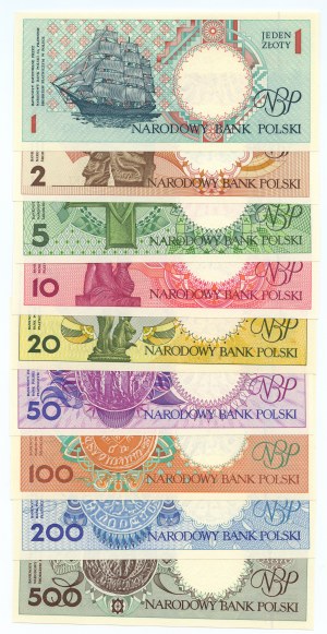 Polnische Städte - 1-500 Zloty 1990 - Satz von 9 Stück