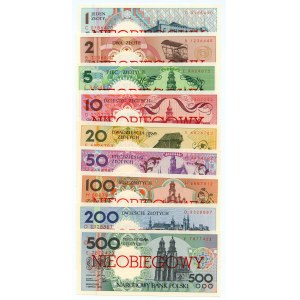 Miasta Polskie - 1-500 złotych 1990 - nadruk nieobiegowy - zestaw 9 sztuk