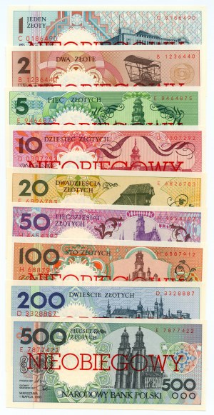 Villes polonaises - 1-500 zloty 1990 - surimpression non circulée - ensemble de 9 pièces