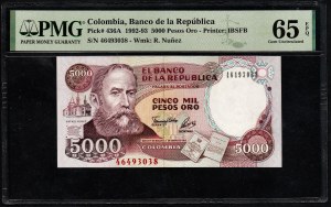 Kolumbie. Banco de la Republica 5000 pesos 1993