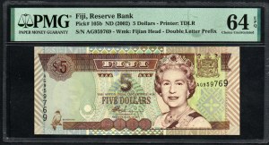 Fidji. Banque de réserve 5 dollars 2002
