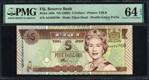 Fidji. Banque de réserve 5 dollars 2002