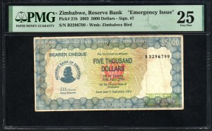 Zimbabwe. Banque de réserve 5000 dollars 2003