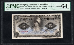Paraguay. Banco de la Republica 5 Pesos M.N. 1907