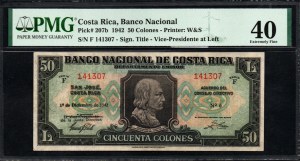 Kostaryka. Banco Nacional 50 Colones 1942