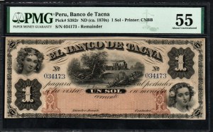 Peru. Banco de Tacna 1 Sol 1870s