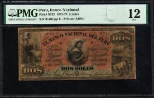 Peru. Banco Nacional 2 Soles 1877