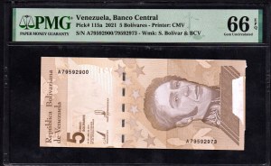 Venezuela. Banco Central 5 Bolivares Digitalis 2021 Viaceré chyby