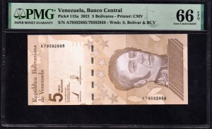 Venezuela. Banco Central 5 Bolivares Digitalis 2021 Erreur de numéro de série