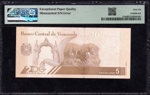 Venezuela. Banco Central 5 Bolivares Digitalis 2021 Numero di Serie Errore