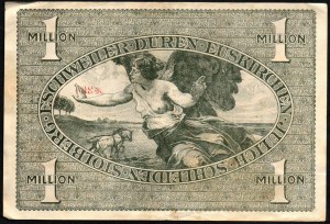 Niemcy. Düren, Euskirchen, Jülich, Stolberg i Eschweiler 1 milion marek 1923 r.