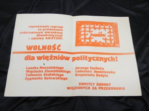 Plakat Wolnosć dla więźniów politycznych - Solidarność Komitety Obrony Więzionych za Przekonania (KOWzaP)