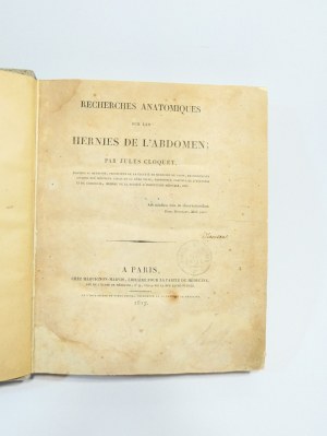 CLOQUET Jules Recherches anatomiques 1817 Anatomische Studien