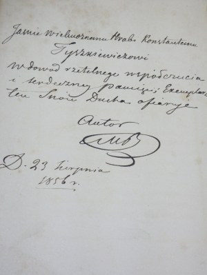 Borch Michal Dreams of the Spirit 1836 author's autograph dedication to Count TYSZKIEWICZ a Konstanty