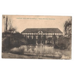 POCZTÓWKA POZNAŃ 1935 PARK MARCINKOWSKIEGO I GMACH DYREKCJI KOLEJOWEJ