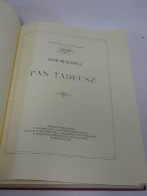 MICKIEWICZ Adam PAN TADEUSZ Bibliofilska Edycja Reprintów Andriolli