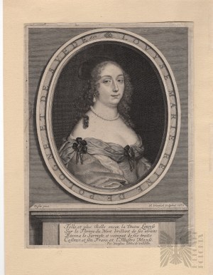 XVII Wiek Portret Królowej Ludwiki Marii, Rycina Roberta Nanteuila wg Justusa van Egmonta, 1653