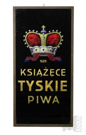 II RP - Duża Reklama na Szkle Piwa Tyskie Książęce