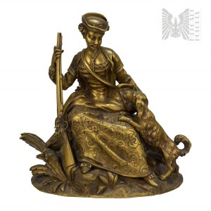 19./20. století - Lovecká postava s dámou a psem - bronz