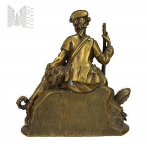 19/20. Jahrhundert - Jagdfigur mit Dame und Hund - Bronze
