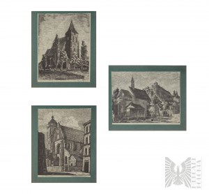 Churches of Krakow, set of 3 woodcuts, 1942