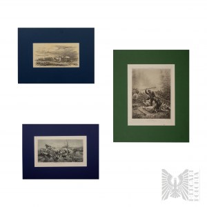 Juliusz Kossak (1824 - 1899) i inni - Zestaw litografia oraz dwie heliograwiury