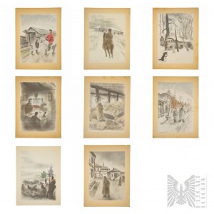 Zdzislaw Czermanski (1900 - 1970) - Set of 8 Lithographs from 1936 from the series Pilsudski in Siberia