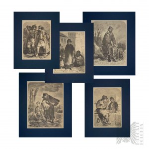 Franciszek Kostrzewski (1826 - 1911) - Žánrové scény - súbor 5 drevorezov