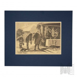 Franciszek Kostrzewski (1826 - 1911) - Sceny rodzajowe z życia mieszczaństwa zestaw 5 drzeworytów