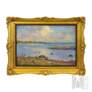 Author unknown, 20th century, Lake landscape with ducks
