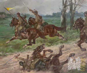 Edward Mesjasz (1929-2007) Carica di Moraniec 1939 - dipinto sul campo di battaglia del 27° reggimento Uhlan