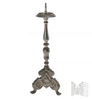 19th Century - Large Tin Candlestick Mother of God.
