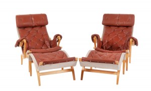 Bruno Mathsson DUX, Pair of armchairs and pair of footstools 