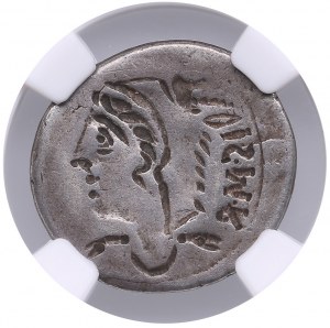 Römische Republik (Rom) AR Brockage Denarius 105 v. Chr. - L. Thorius Balbus - NGC VF
