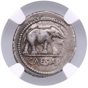 Denario romano imperatoriale (zecca militare itinerante) AR, aprile-agosto 49 a.C. - Giulio Cesare (49-44 a.C.) - NGC Ch F_x000