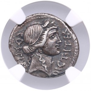 Roman Imperatorial (Utica?) AR Denarius January-April 46 BC - Julius Caesar (49-44 BC) - NGC XF
