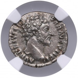 Roman Empire (Rome) AR Denarius (AD 154-155) - Marcus Aurelius, as Caesar. Struck under Antoninus Pius - NGC Ch XF_x000D