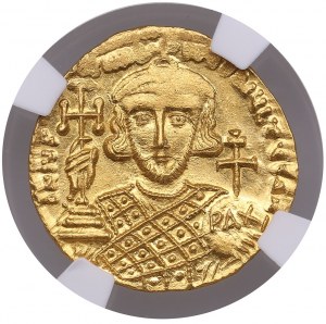Cesarstwo Bizantyjskie (Konstantynopol) AV Solidus, ok. 705 r. n.e. - Justynian II, drugie panowanie (705-711 r. n.e.) - NGC MS