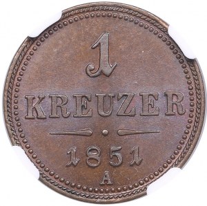 Austria 1 Kreuzer 1851 A - Franciszek Józef I (1848-1916) - NGC MS 65 BN