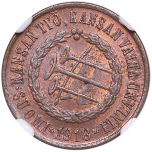 Finlandia 5 Penniä 1918 - Wyzwolona fińska emisja rządowa (wojna domowa) - NGC MS 64 BN