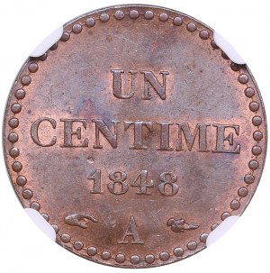 Francia (Parigi) 1 Centesimo 1848 A - Seconda Repubblica (1848-1852) - NGC MS 64 RB