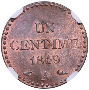 France (Paris) 1 Centime 1849 A - Second Republic (1848-1852)- NGC MS 64 RB