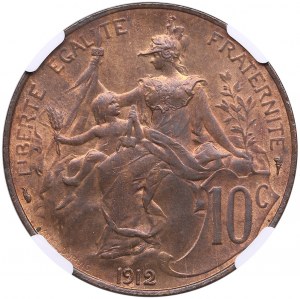 Francja 10 centymów 1912 - Trzecia Republika (1870-1940) - NGC MS 64 RB