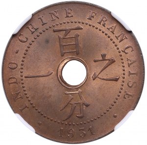 French Indochina (Paris) 1 Cent 1931 A - NGC MS 65 RB