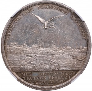 Nemecko (Brandenbursko-Prusko) Strieborná medaila 1793 - Oslobodenie Mainzu - Friedrich Wilhelm II (1786-1797) - NGC AU DETAIL